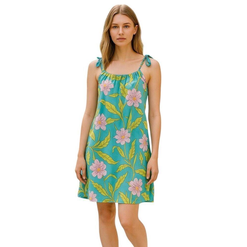 Gretchen Scott Halter Tassel Tie Dress Mystic Garden Turquoise